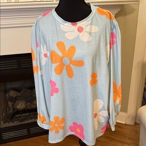 Floral Long Sleeve Top - Blue, Orange, Pink - 2X - NWOT